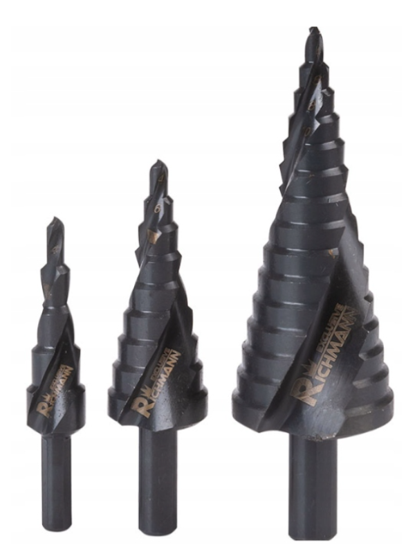 WIERTŁA STOPNIOWE SPIRALNE DO METALU 4-32 mm 3 ELEMENTY