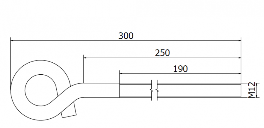 HAK HUŚTAWKOWY OCYNKOWANY M12 x 300