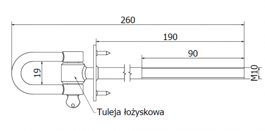 HAK HUŚTAWKOWY Z SZEKLĄ I BOLCEM M10 x 200