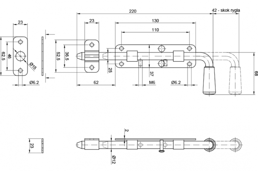 ZASUWA RYGLOWA WĄSKA PODSTAWA 220 mm