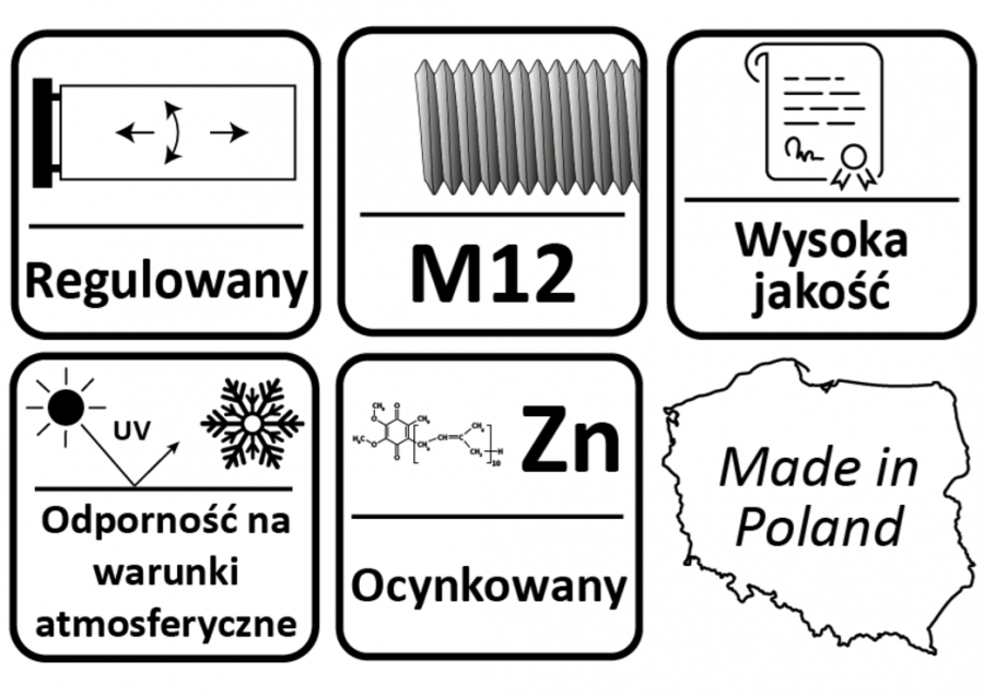 ZAWIAS REGULOWANY M12 DO PRZYKRĘCANIA