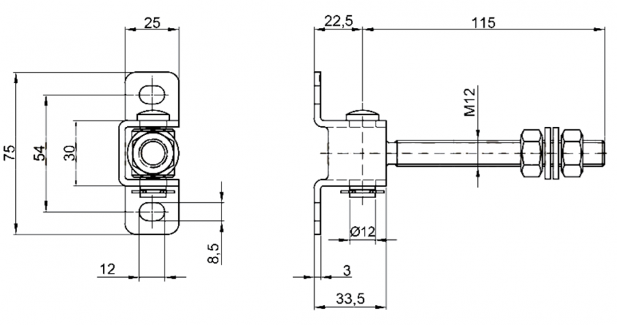 ZAWIAS REGULOWANY M12 L-115 GIĘTY