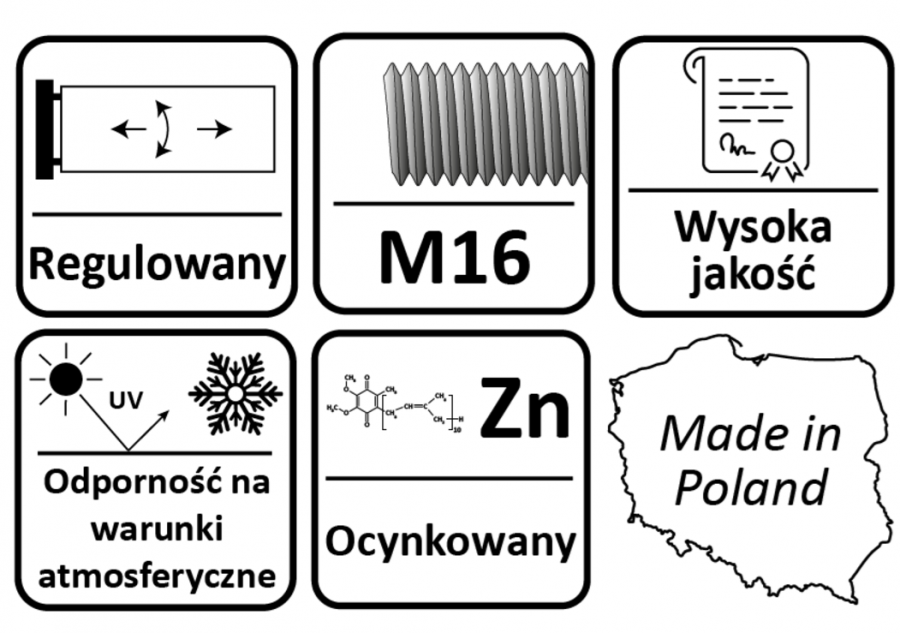 ZAWIAS REGULOWANY M16 DO PRZYKRĘCANIA 55 x 75