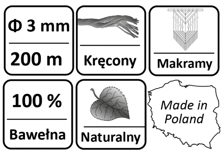 SZNUREK BAWEŁNIANY OPTYCZNA BIEL DO MAKRAMY Ø3 200 m