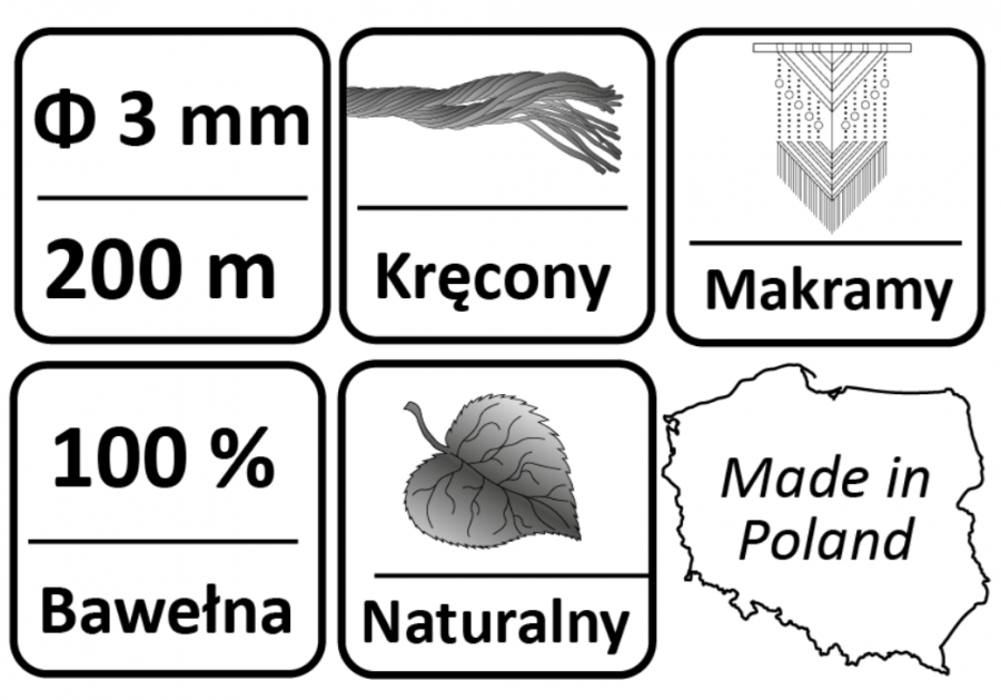 SZNUREK BAWEŁNIANY POPIELATY DO MAKRAMY Ø3 200 m NR. 710