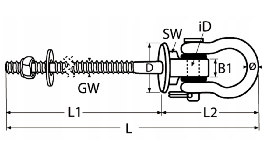 HAK HUŚTAWKOWY Z SZKELĄ NIERDZEWNY M8 x 170 mm