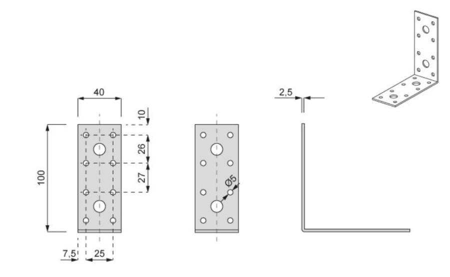 KĄTOWNIK BUDOWLANY 100 x 100 x 40 x 2,5 mm