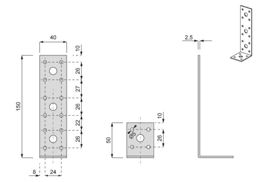 KĄTOWNIK BUDOWLANY 150 x 50 x 40 x 2,5 mm