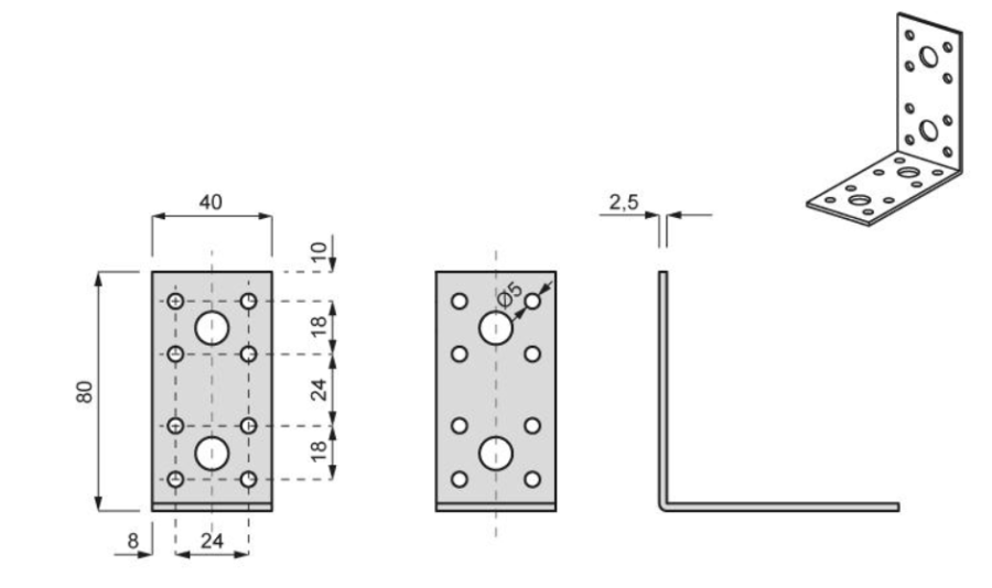 KĄTOWNIK BUDOWLANY 80 x 80 x 40 x 2,5 mm