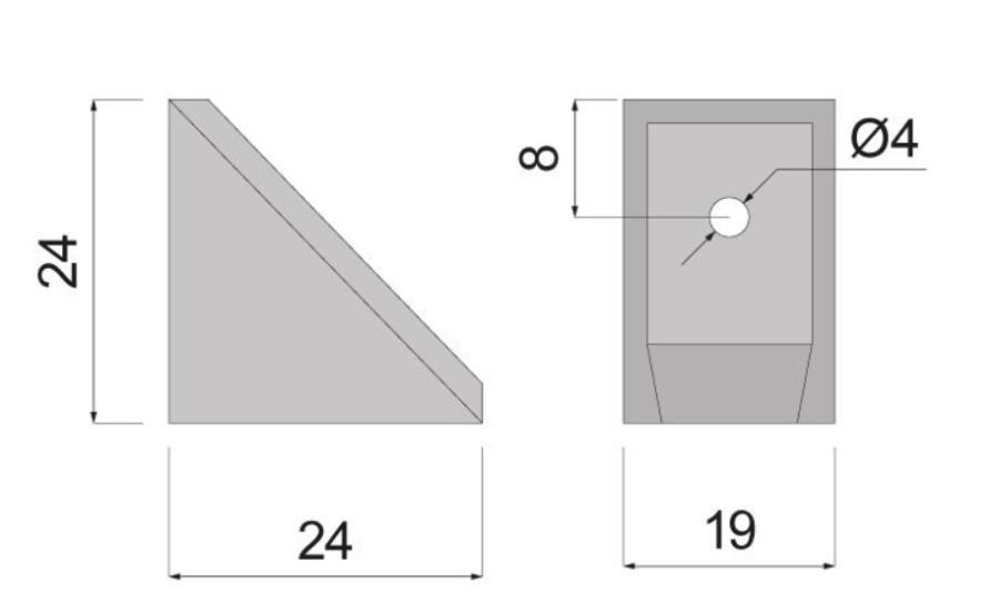 KĄTOWNIK PLASTIKOWY POJEDYNCZY 24 x 24 x 19 mm BRĄZ