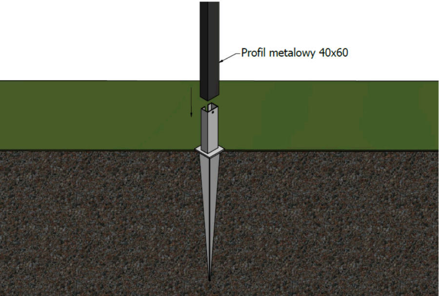 PODSTAWA SŁUPA WBIJANA DO PROFILU 60 x 40 mm