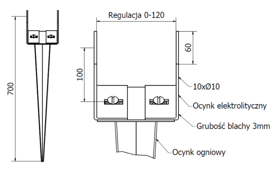 PODSTAWA SŁUPA WBIJANA REGULOWANA 0-120 mm