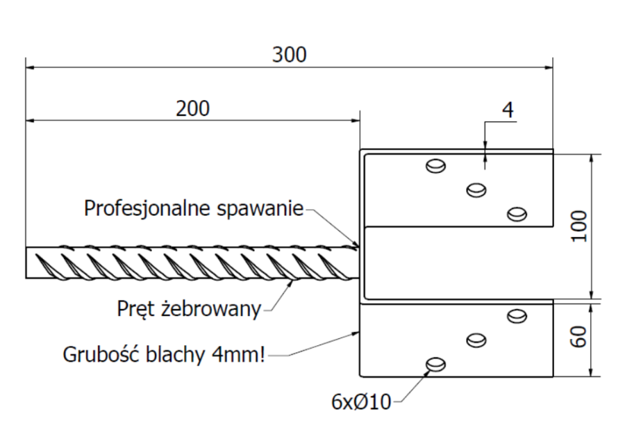 PODSTAWA SŁUPA Z PRĘTEM DO MURU 100 mm