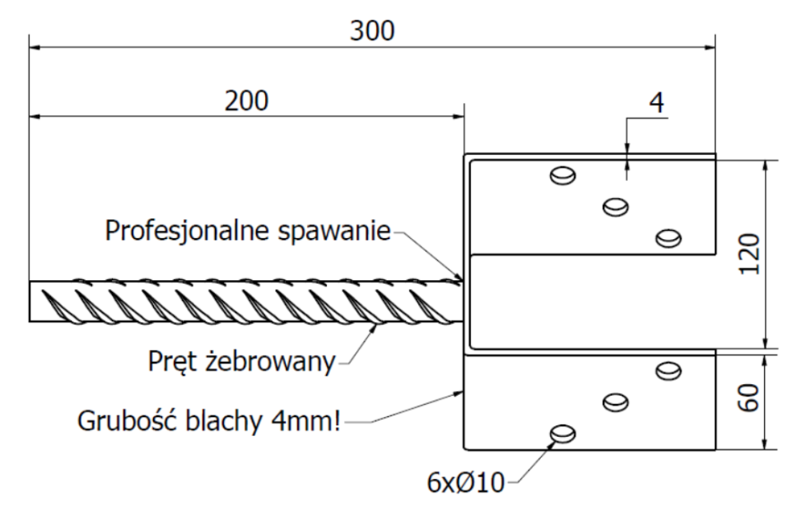 PODSTAWA SŁUPA Z PRĘTEM DO MURU 120 mm