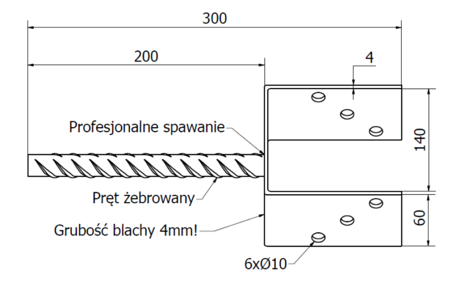 PODSTAWA SŁUPA Z PRĘTEM DO MURU 140 mm