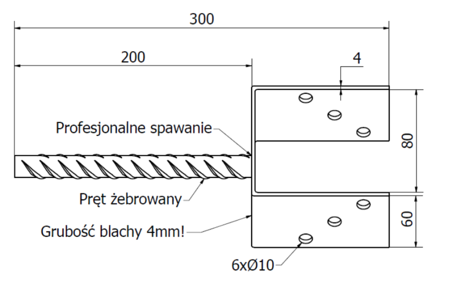 PODSTAWA SŁUPA Z PRĘTEM DO MURU 80 mm