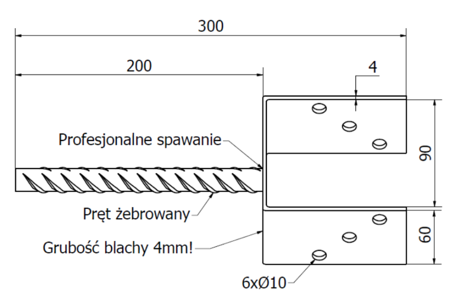 PODSTAWA SŁUPA Z PRĘTEM DO MURU 90 mm