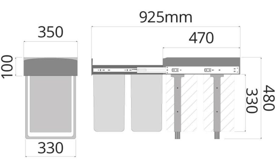 KOSZ NA ŚMIECI WYSUWANY DO SZAFKI 40 2x20L SZARY