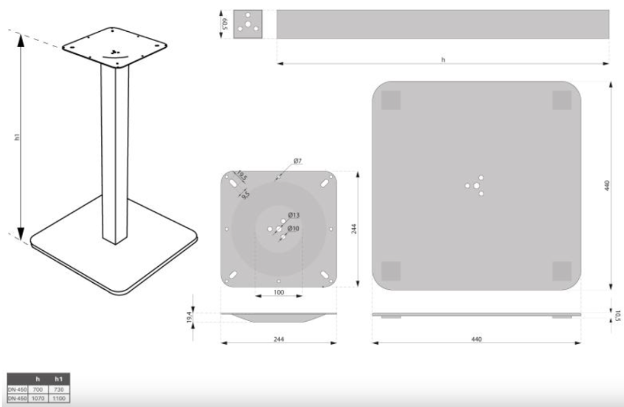 PODSTAWA STOŁU KWADRATOWA DN-450 H-730 G8 STAL SZCZOTKOWANA
