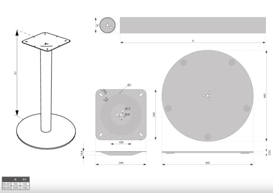 PODSTAWA STOŁU OKRĄGŁA DN-451 H-730 G8 STAL SZCZOTKOWANA