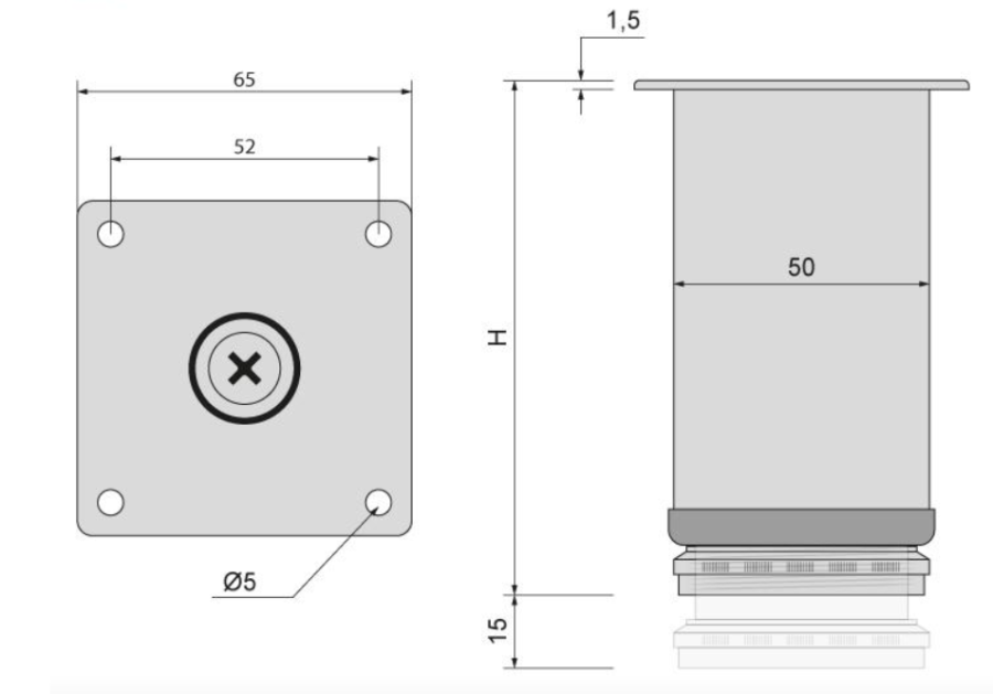 NÓŻKA MEBLOWA OKRĄGŁA DN-795 H-150 G6 ALUMINIUM