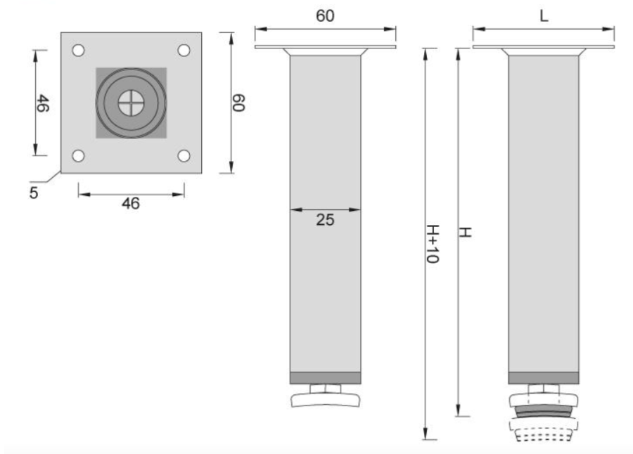 NÓŻKA MEBLOWA METALOWA DN-738 H-100 SATYNA KWADRATOWA