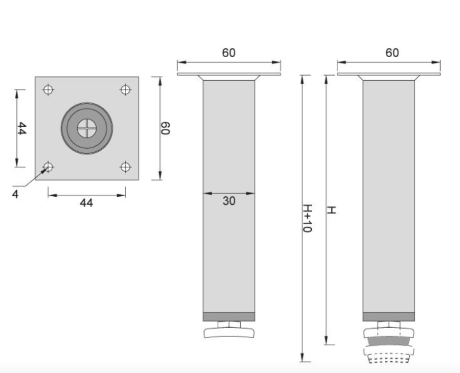 NÓŻKA MEBLOWA METALOWA DN-737 H-100 G6 ALUMINIUM