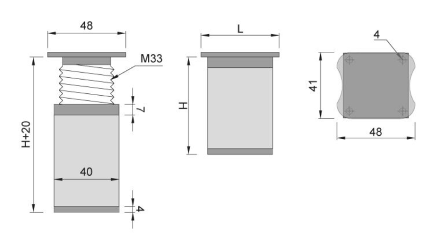 NÓŻKA MEBLOWA KWADRATOWA ALUMINIOWA H-200 ALUMINIUM/POPIEL