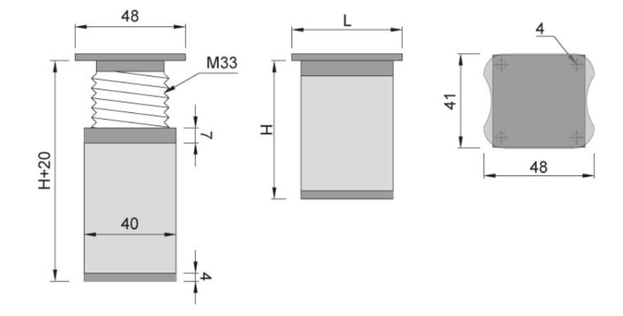 NÓŻKA MEBLOWA KWADRATOWA ALUMINIOWA H-200 CHROM/CZARNY