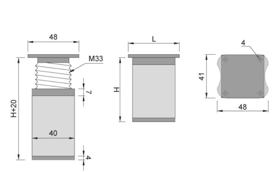 NÓŻKA MEBLOWA KWADRATOWA ALUMINIOWA H-150 BIAŁY/POPIEL