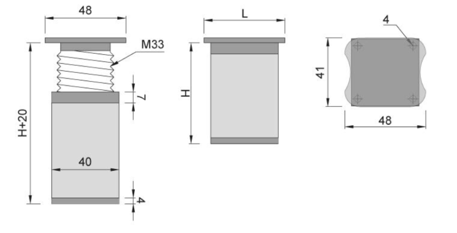 NÓŻKA MEBLOWA KWADRATOWA ALUMINIOWA H-150 INOX/POPIEL