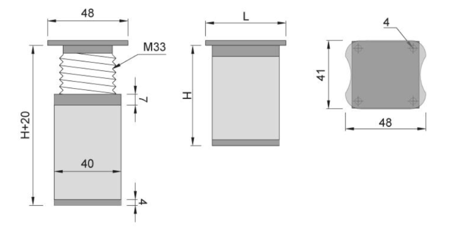 NÓŻKA MEBLOWA KWADRATOWA ALUMINIOWA H-150 CHROM/CZARNY