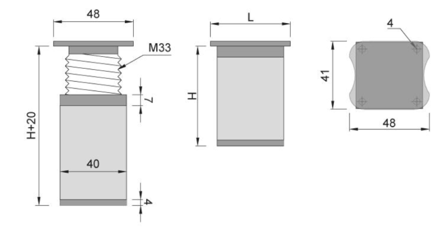 NÓŻKA MEBLOWA KWADRATOWA ALUMINIOWA H-120 INOX/CZARNY