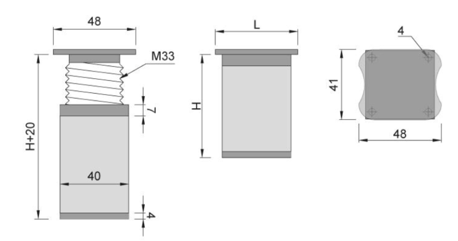 NÓŻKA MEBLOWA KWADRATOWA ALUMINIOWA H-120 ALUMINIUM/POPIEL