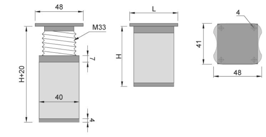 NÓŻKA MEBLOWA KWADRATOWA ALUMINIOWA H-120 CHROM/POPIEL