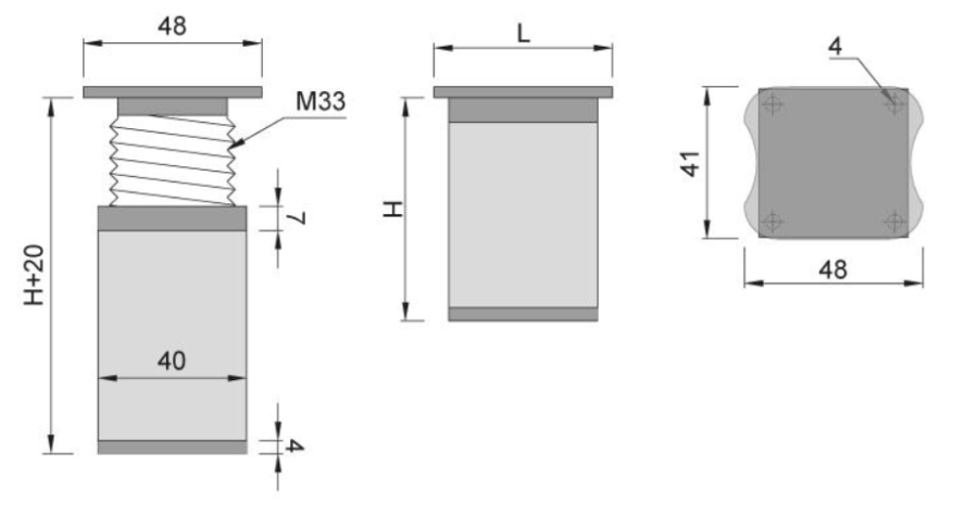 NÓŻKA MEBLOWA KWADRATOWA ALUMINIOWA H-120 CZARNY MAT