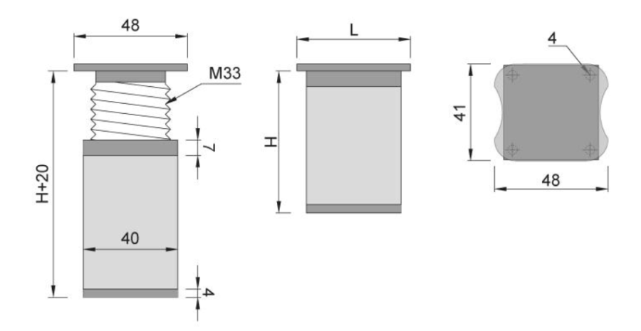 NÓŻKA MEBLOWA KWADRATOWA ALUMINIOWA H-100 INOX/POPIEL