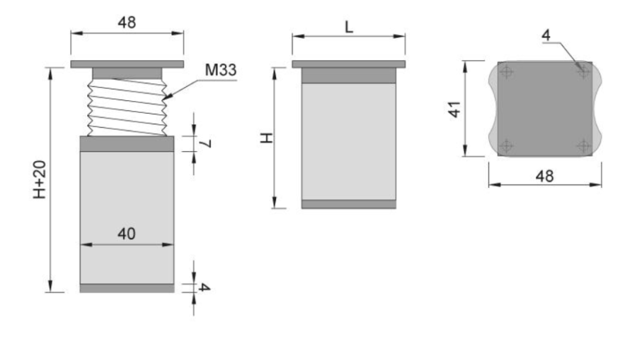 NÓŻKA MEBLOWA KWADRATOWA ALUMINIOWA H-100 INOX/CZARNY