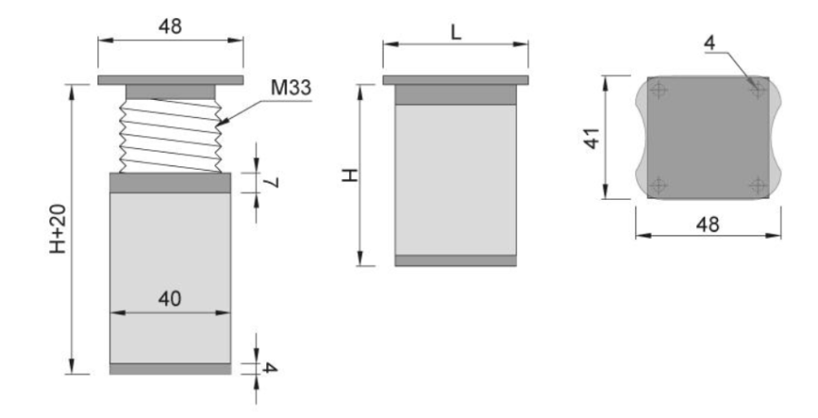 NÓŻKA MEBLOWA KWADRATOWA ALUMINIOWA H-100 ALUMINIUM/POPIEL