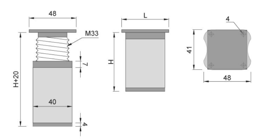 NÓŻKA MEBLOWA KWADRATOWA ALUMINIOWA H-100 CHROM/CZARNY