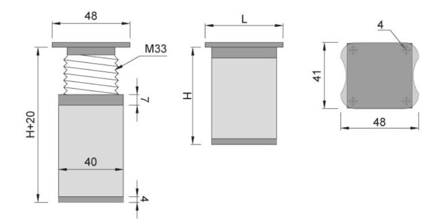 NÓŻKA MEBLOWA KWADRATOWA ALUMINIOWA H-80 CHROM/POPIEL