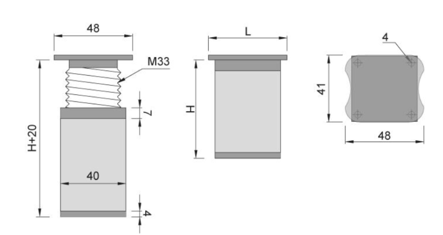 NÓŻKA MEBLOWA KWADRATOWA ALUMINIOWA H-80 CZARNY MAT