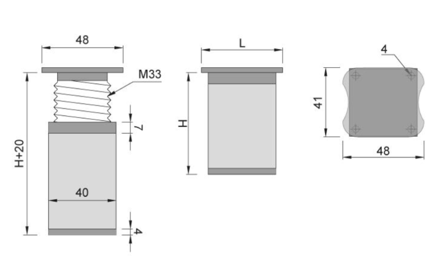 NÓŻKA MEBLOWA KWADRATOWA ALUMINIOWA H-60 BIAŁY/POPIEL