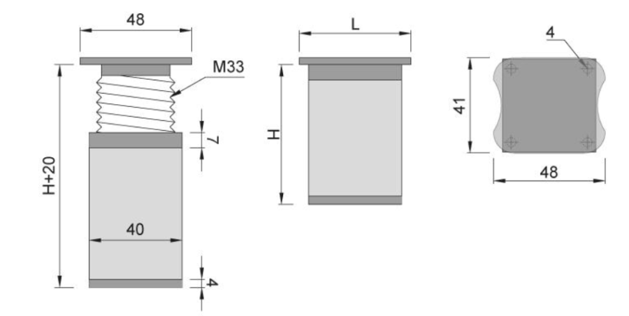 NÓŻKA MEBLOWA KWADRATOWA ALUMINIOWA H-60 INOX/POPIEL