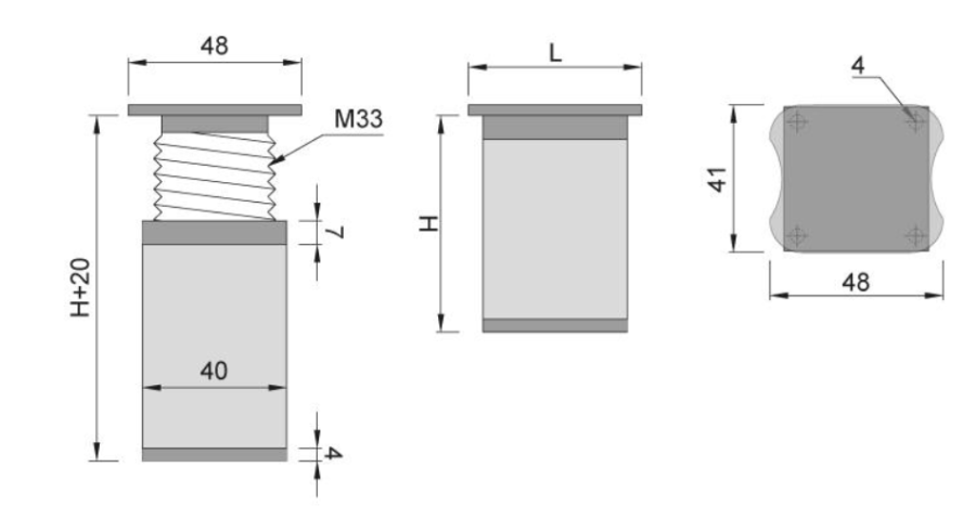 NÓŻKA MEBLOWA KWADRATOWA ALUMINIOWA H-60 INOX/CZARNY