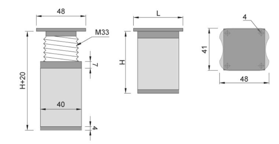 NÓŻKA MEBLOWA KWADRATOWA ALUMINIOWA H-60 ALUMINIUM/POPIEL