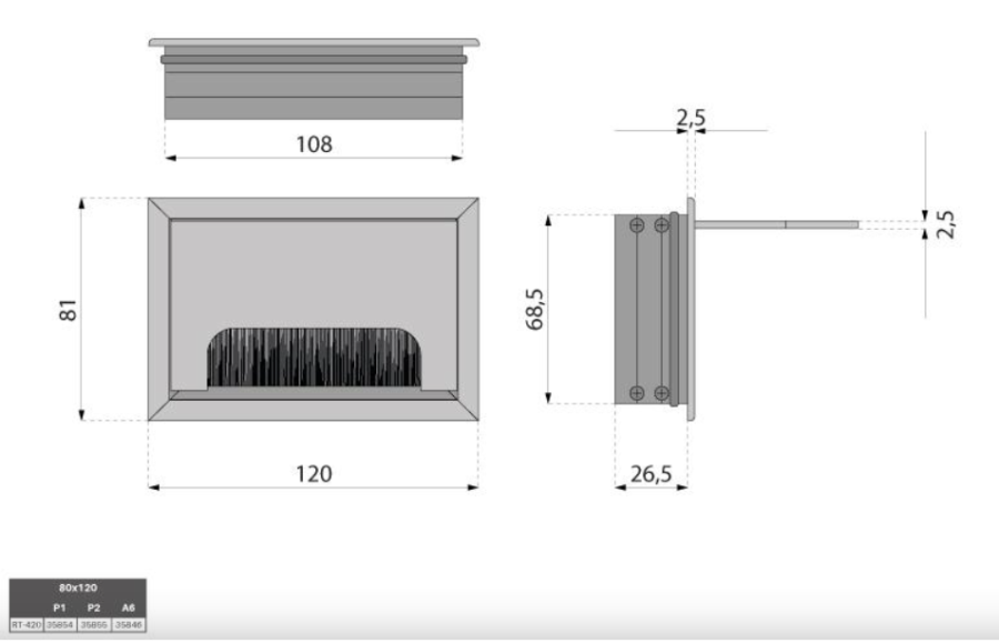 PRZEPUST KABLA ALUMINIOWY RT-420 80 x 120 mm ALUMINIUM