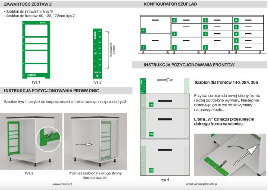 SZABLON DO MONTAŻU SZUFLAD DIBOX