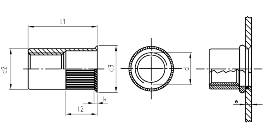 NITONAKRĘTKI NIERDZEWNE Z MAŁYM KOŁNIERZEM ZĄBKOWANE M8 x 15,5 mm 100 szt.