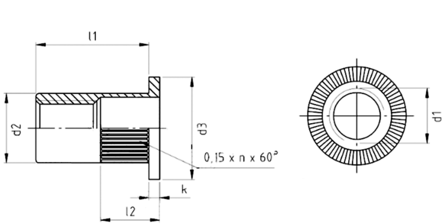 NITONAKRĘTKI NIERDZEWNE Z KOŁNIERZEM ZĄBKOWANE M10 x 17 mm 100 szt.